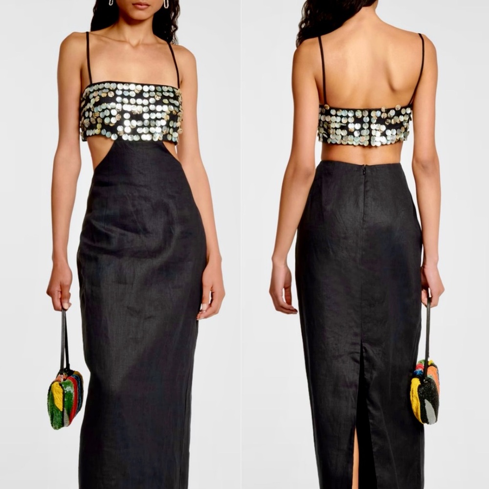 🌺🎉HP🎉🌺 NWT Staud Jada Mother-of-Pearl Embellished Maxi Dress - Picture 9 of 16